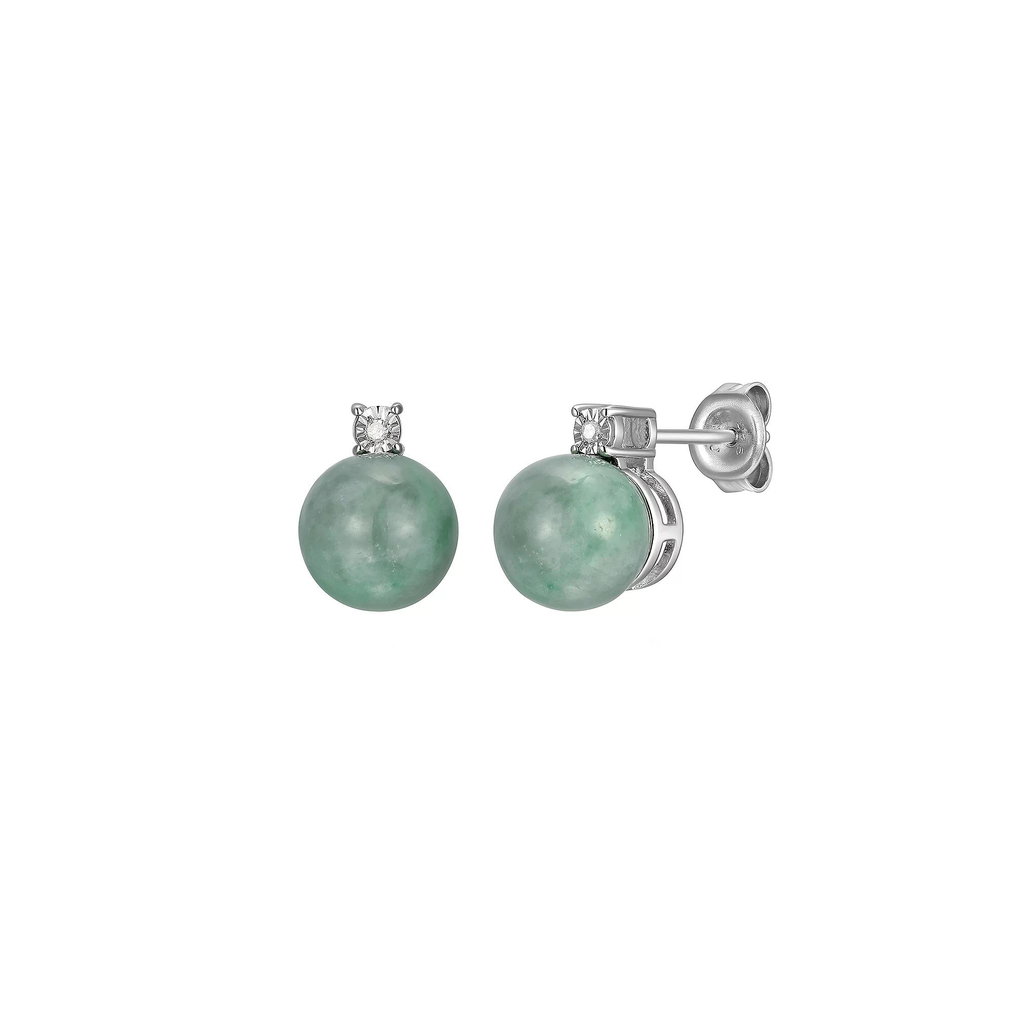 Dynasty Jade Sterling Silver Jade & Diamond Accent Stud Earrings, Women's Product Image