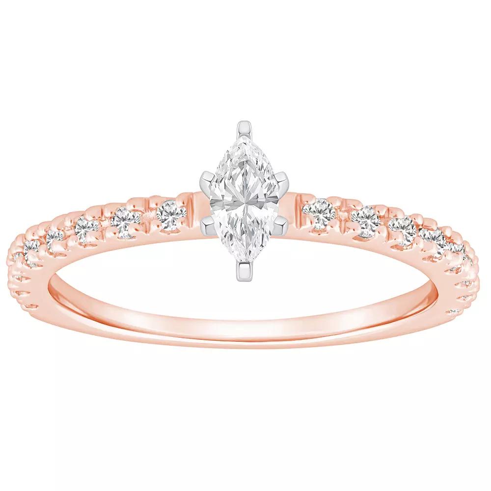 Alyson Layne 14k Gold 1/2 Carat T.W. Diamond Marquise-Cut Embellished Band Engagement Ring, Women's, Size: 9.50, 14k Two Tone Rose Gold Product Image
