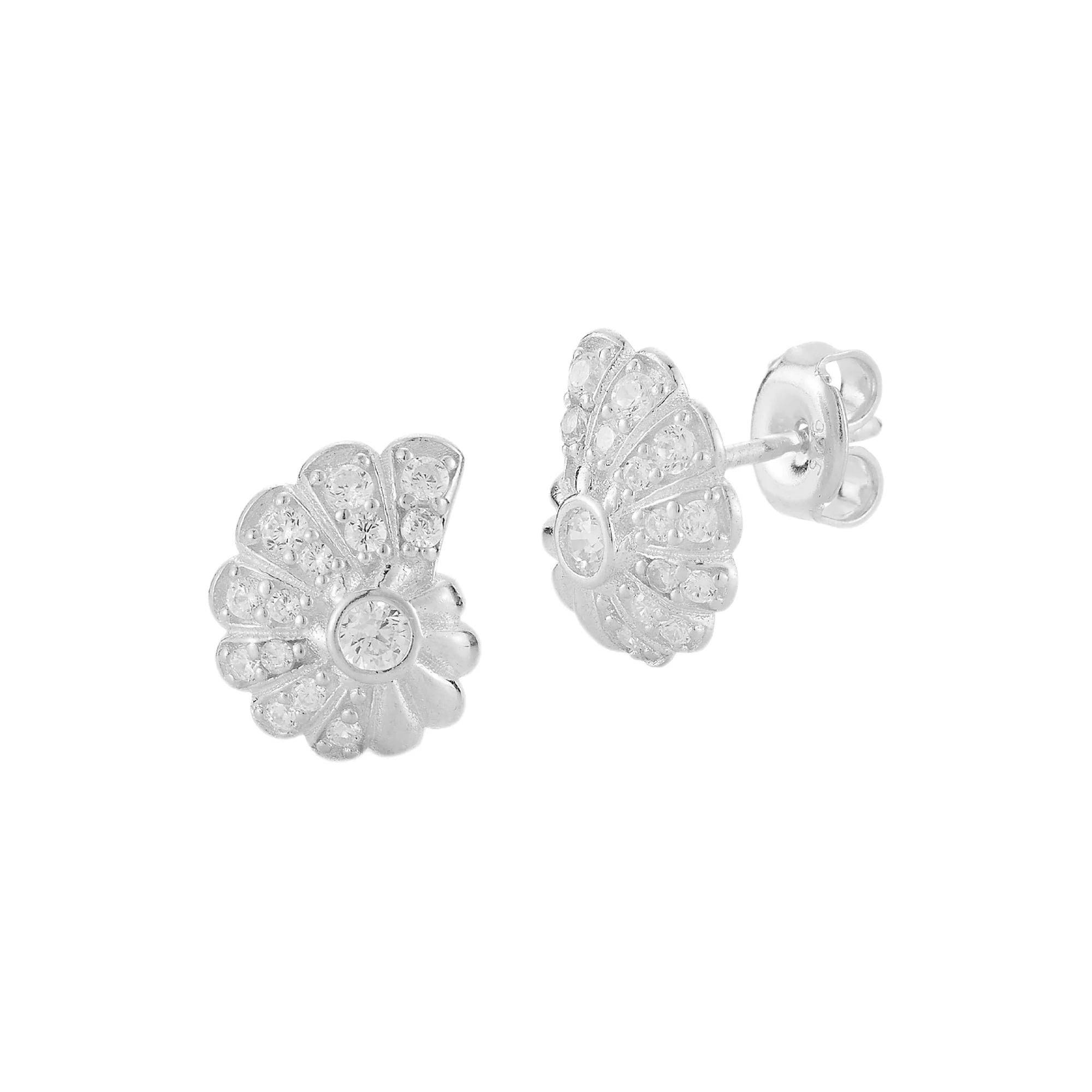 Sunkissed Sterling Cubic Zirconia Seashell Stud Earrings, Women's, Silver Tone Product Image