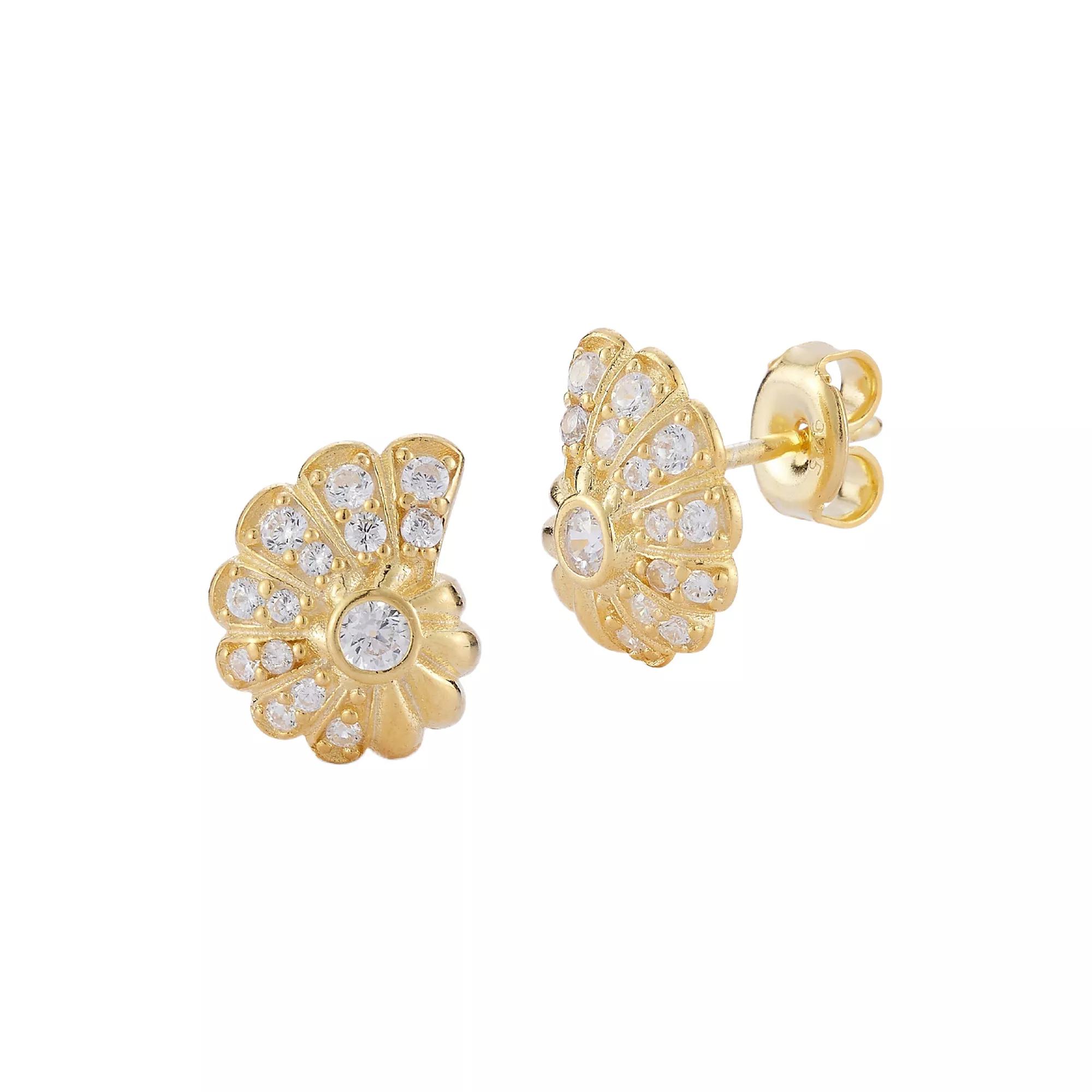 Sunkissed Sterling Cubic Zirconia Seashell Stud Earrings, Women's, Silver Tone Product Image