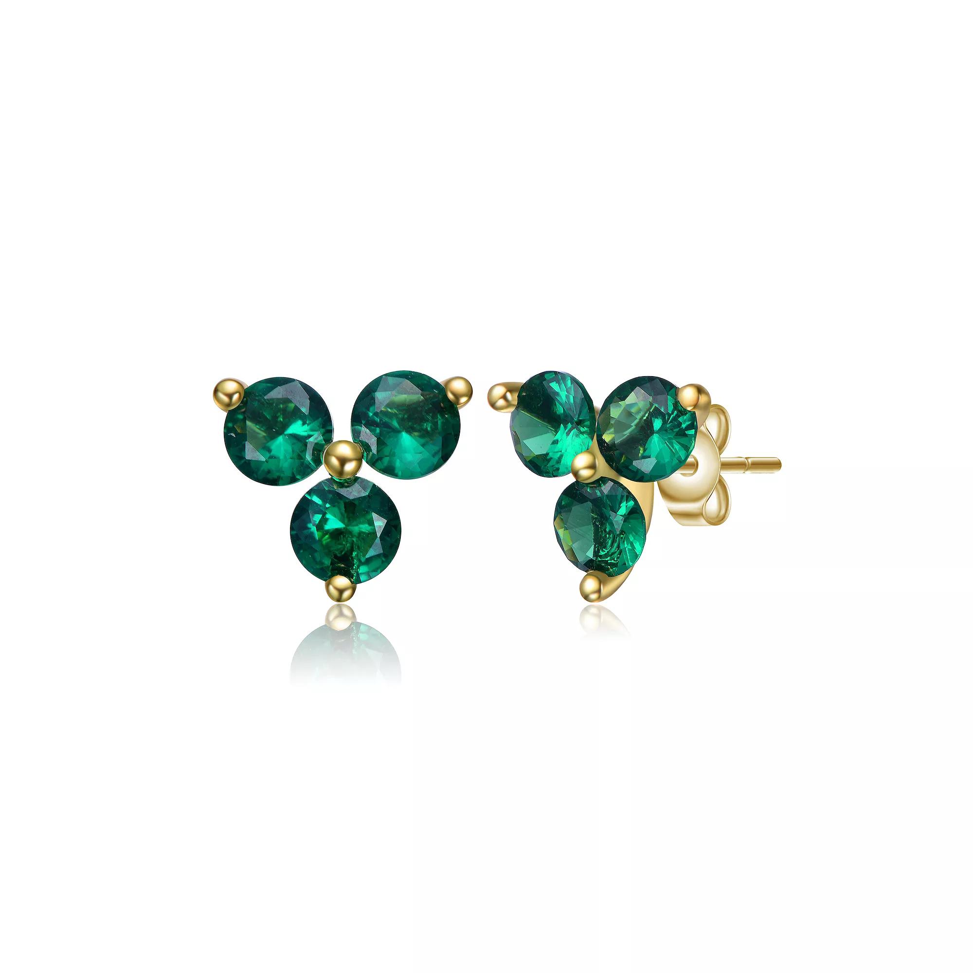 14k Gold Plated Color Cubic Zirconia Stud Earrings, Womens, Gold Tone Green Product Image