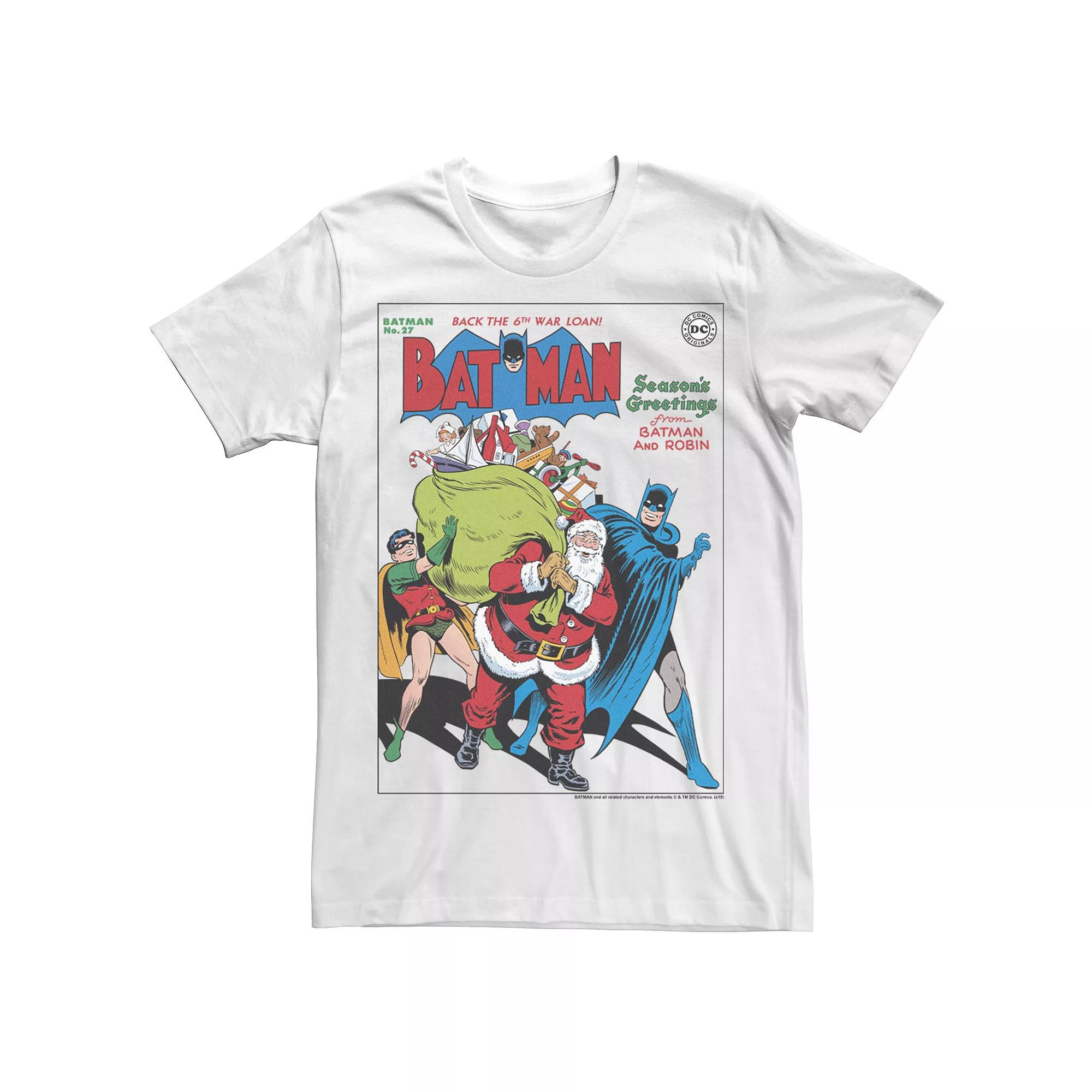 Men's DC Comics Seasons Greetings From Batman And Robin Christmas Tee,  Product Image