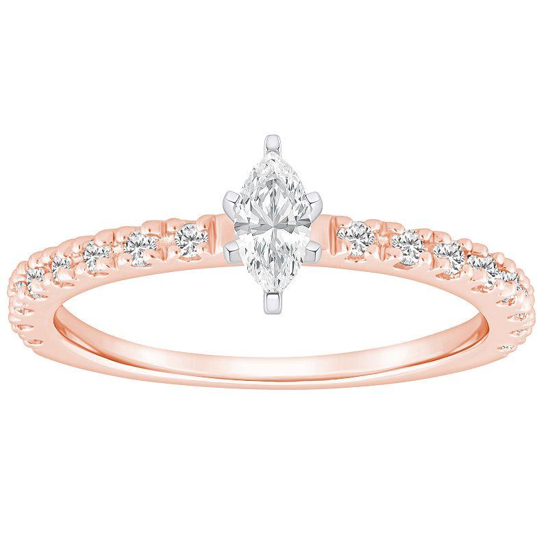 Alyson Layne 14k Gold 1/2 Carat T.W. Diamond Marquise-Cut Embellished Band Engagement Ring, Women's, Size: 9.50, 14k Two Tone Rose Gold Product Image