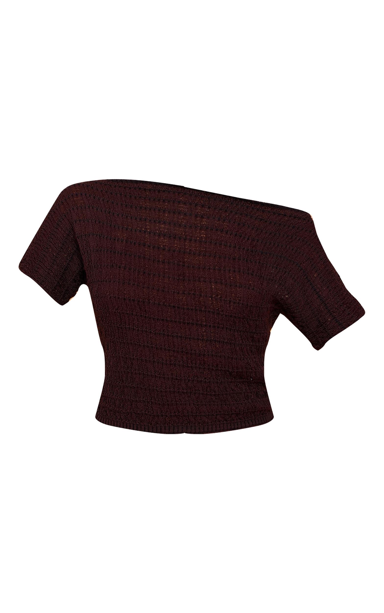 Chocolate Textured Knit Off The Shoulder Top Product Image