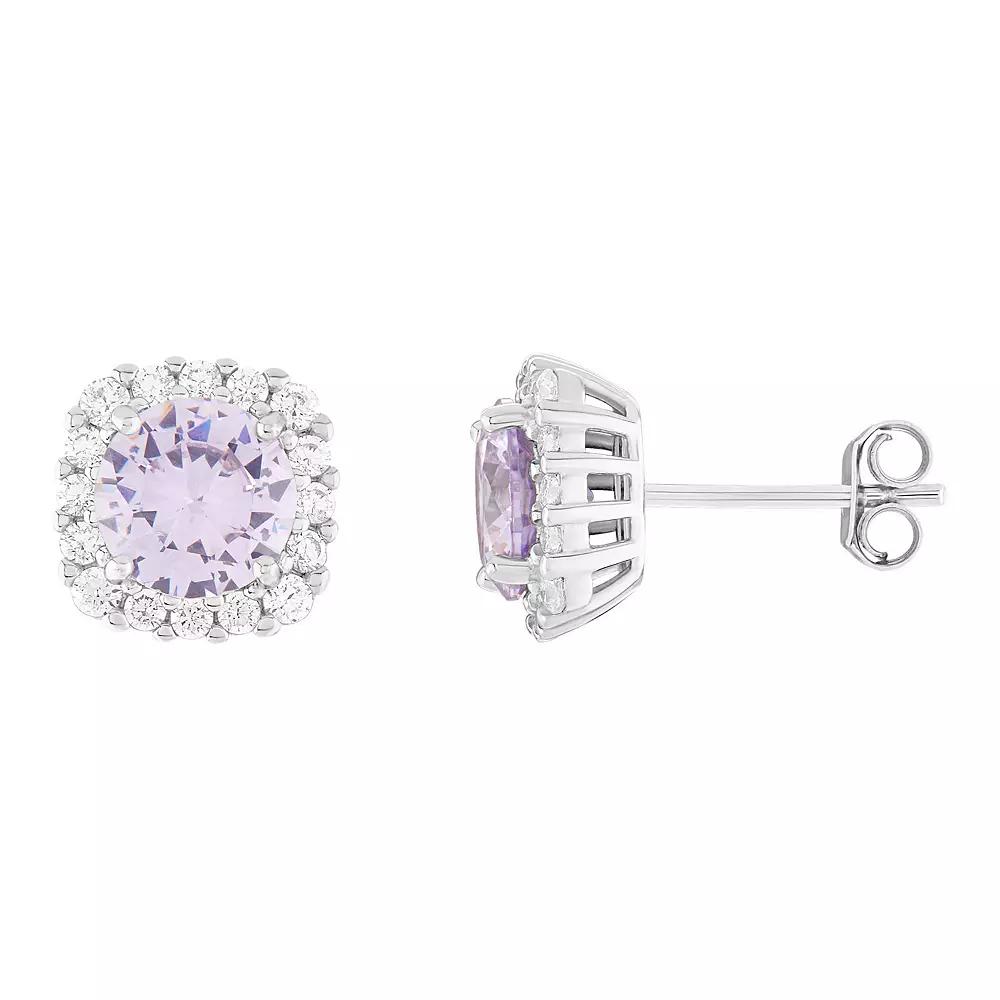 PRIMROSE Sterling Silver Cubic Zirconia Halo Stud Earrings, Women's, June Product Image