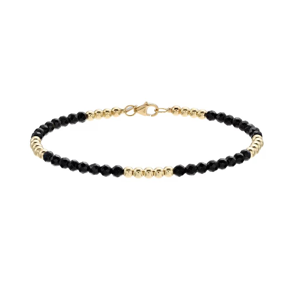 14k Gold Onyx Beaded Bracelet, Women's, Size: 7" Product Image