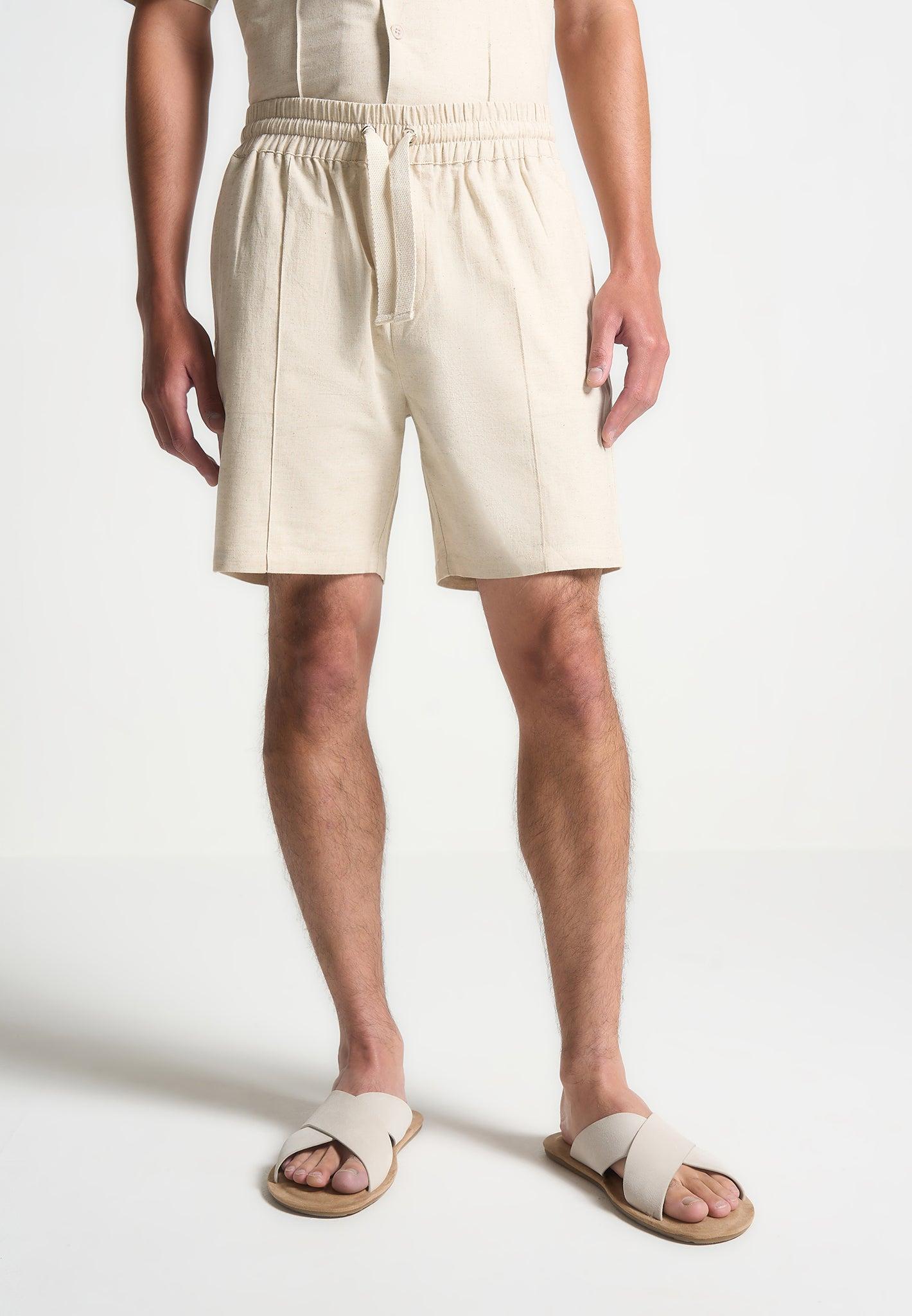 Linen Pintuck Shorts - Natural Male Product Image