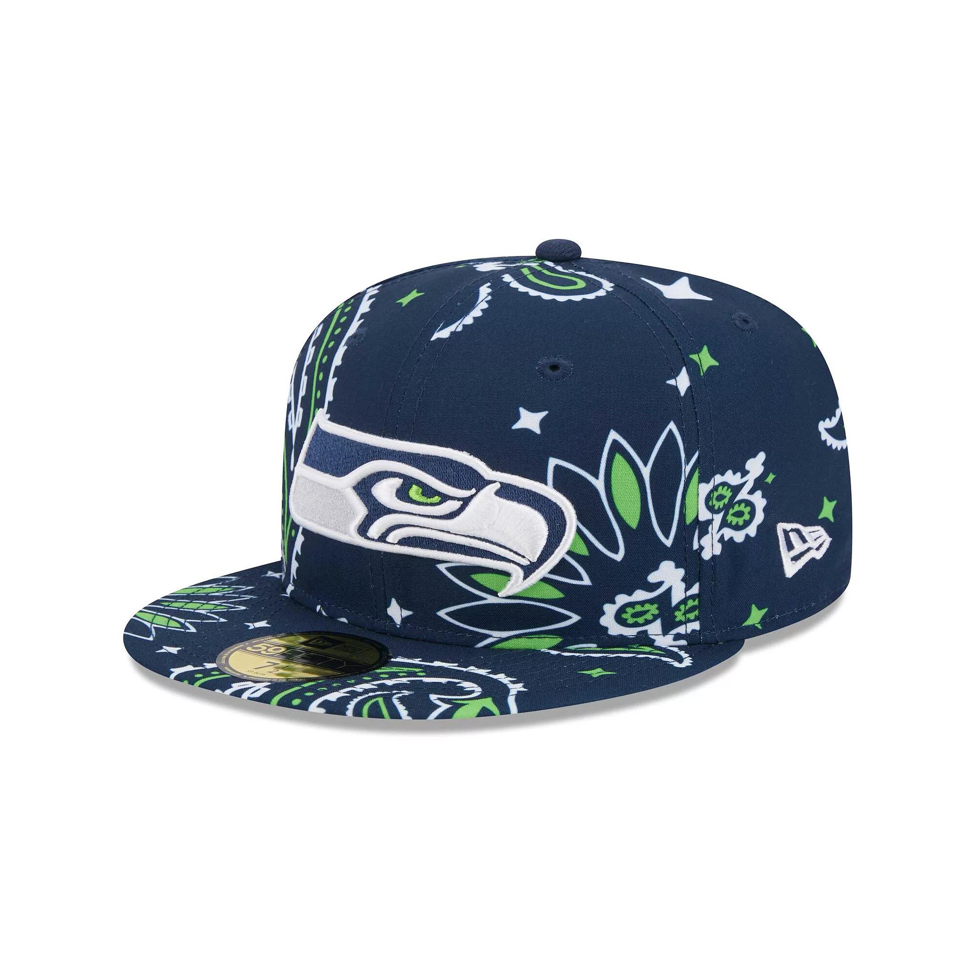 Men's New Era College Navy Seattle Seahawks Paisley 59FIFTY Fitted Hat,  Product Image