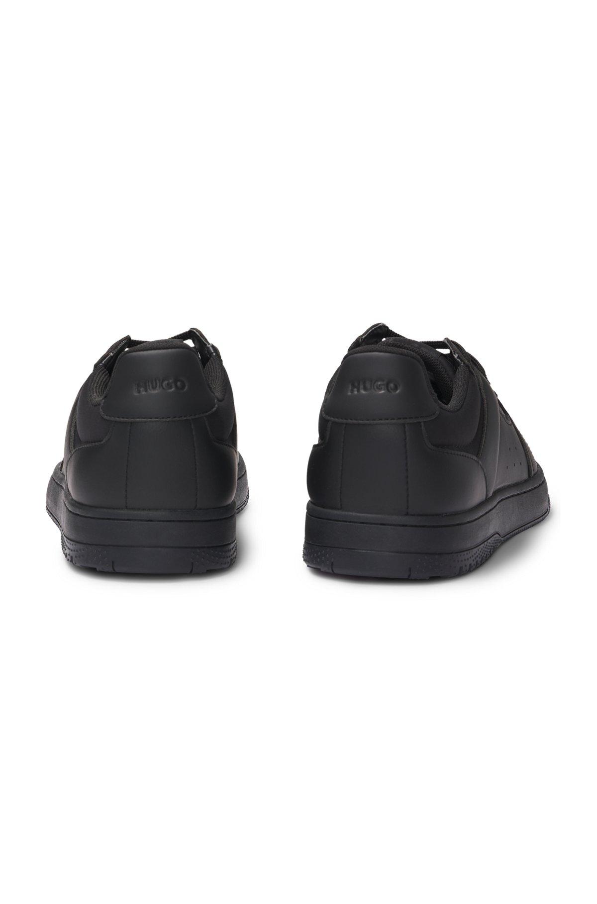 Faux-leather lace-up trainers with logo details Product Image