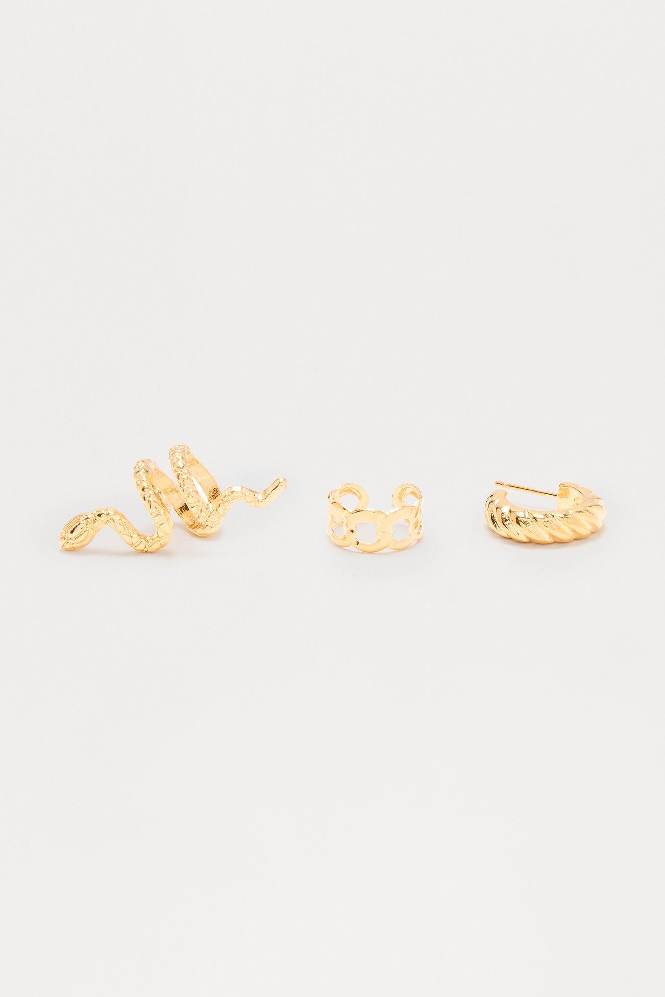 Snake 3 Piece Ear Cuff Set - Gold Female Product Image