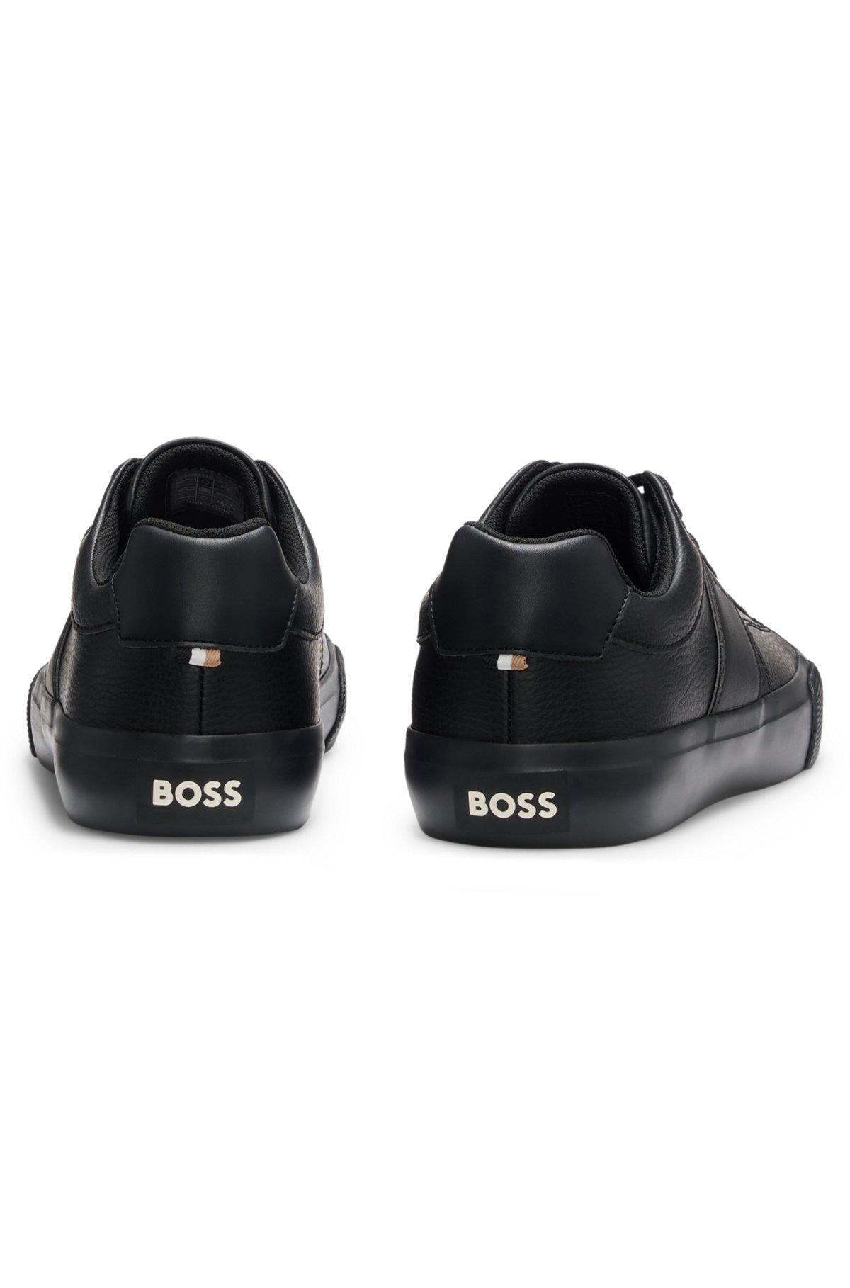 BOSS - Faux-leather trainers with plain and grained textures - Black Product Image