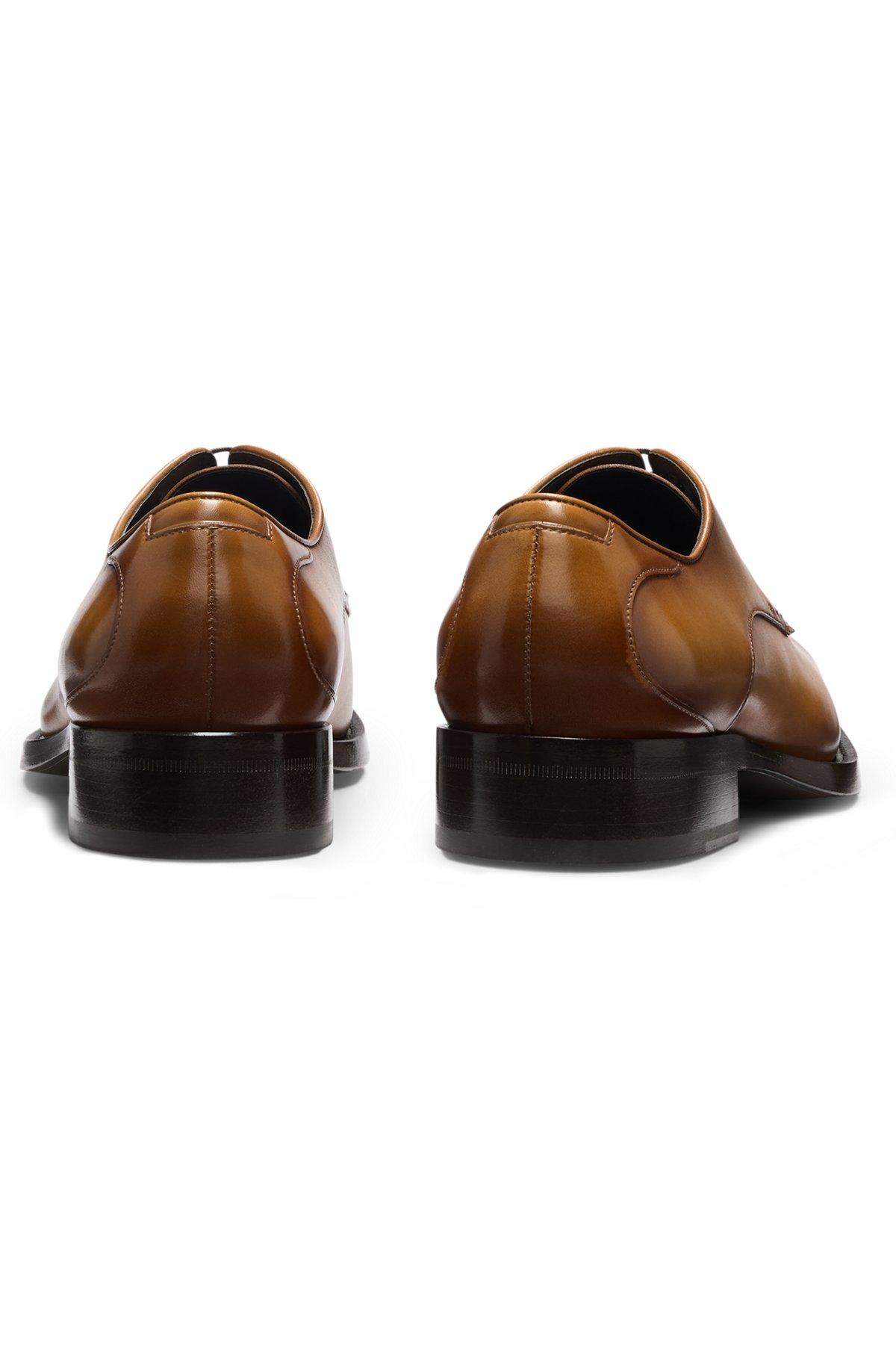 BOSS - Burnished-leather Derby shoes with stitch details - Brown Product Image