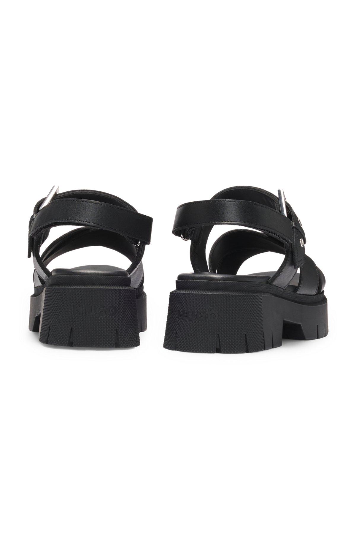 HUGO - Leather sandals with buckled strap and chunky sole - Black Product Image