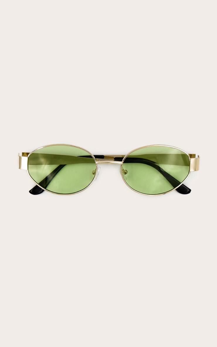Gold Metal Frame Green Lens Round Sunglasses Product Image