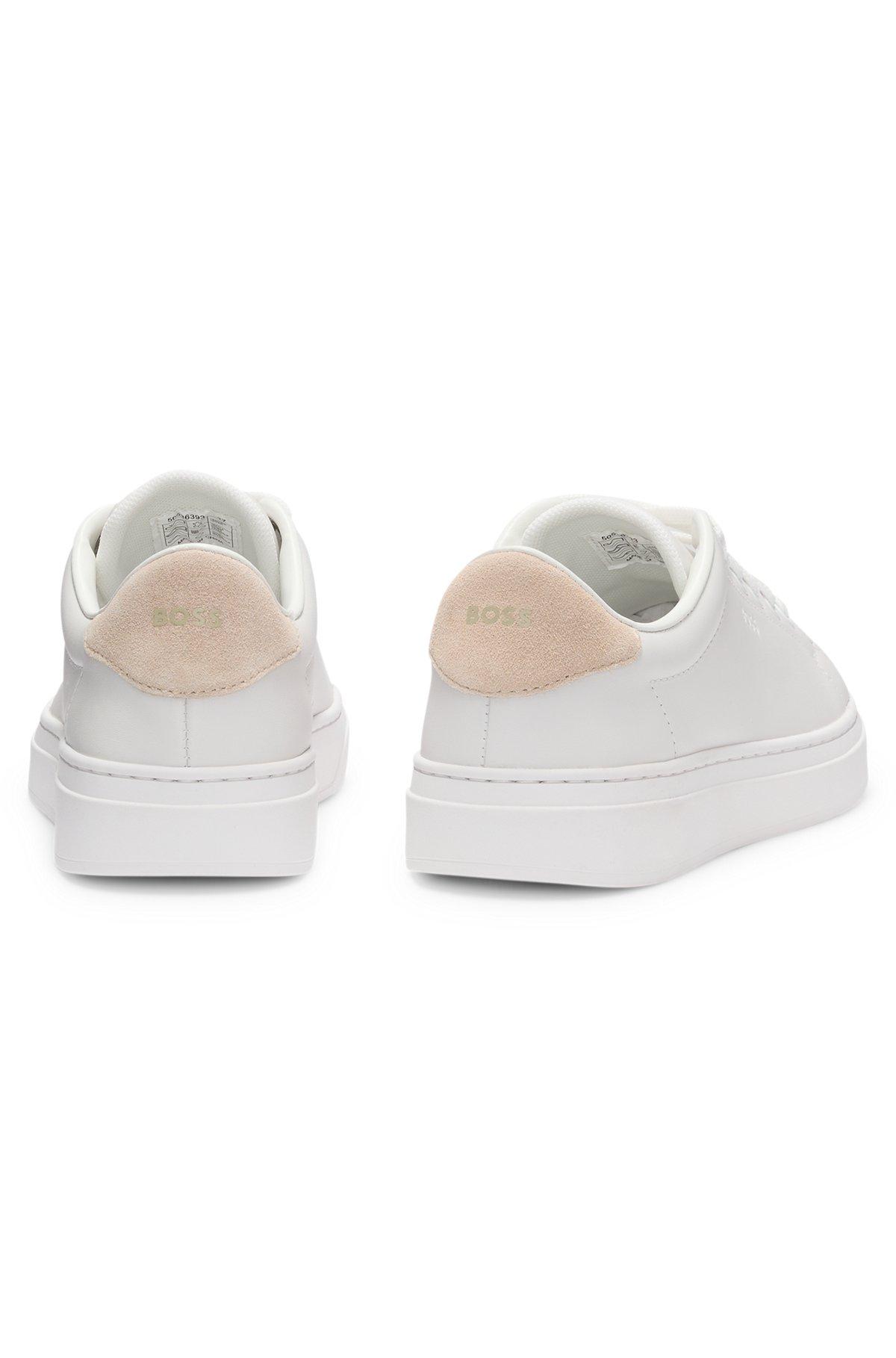 BOSS - Leather trainers with suede backtab - White Product Image