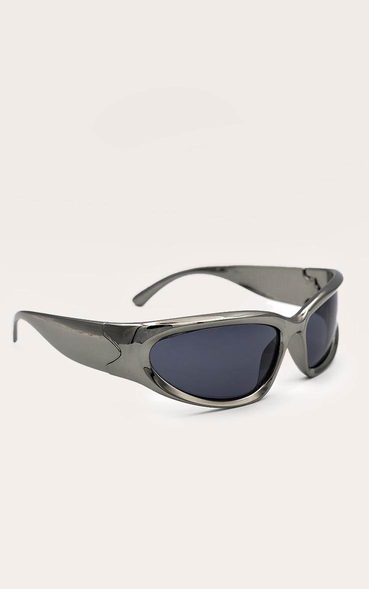 Grey Mirrored Sporty Visor Sunglasses Product Image