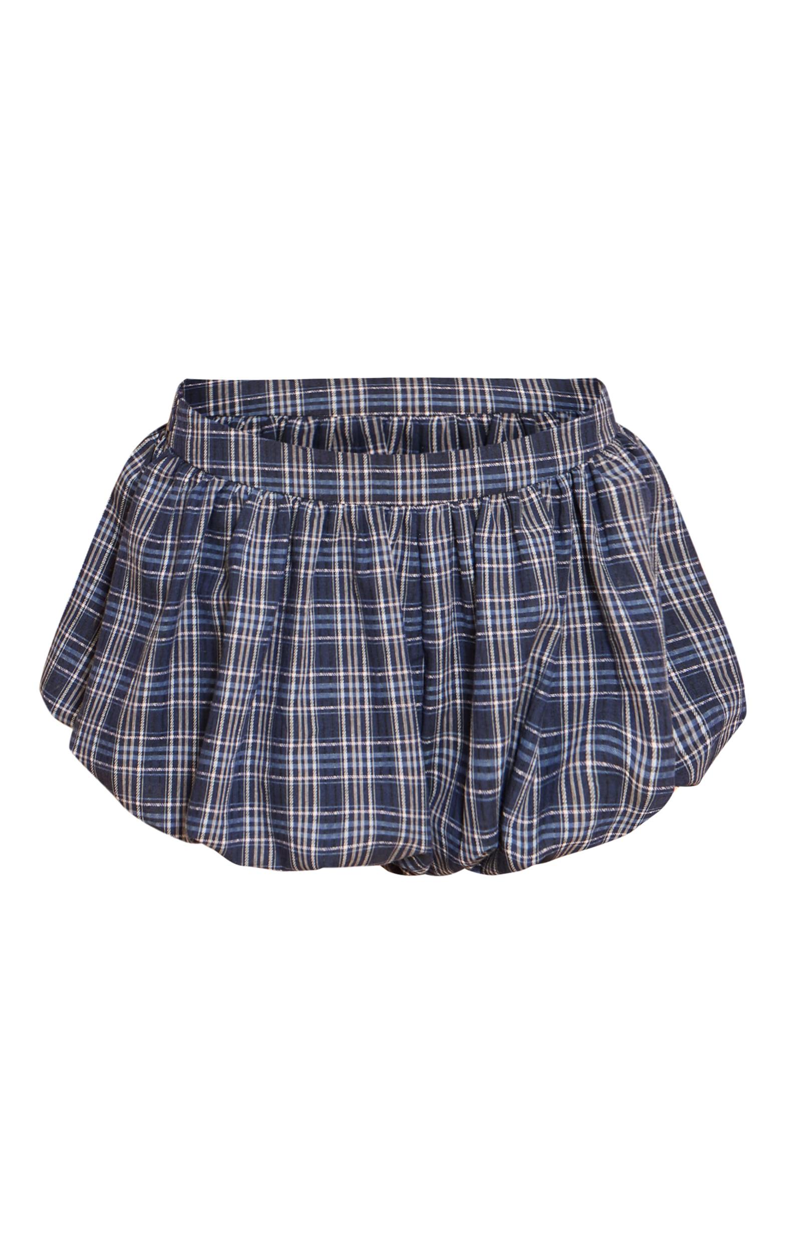 Petite Blue Checked Puff Ball Mini Shorts Product Image