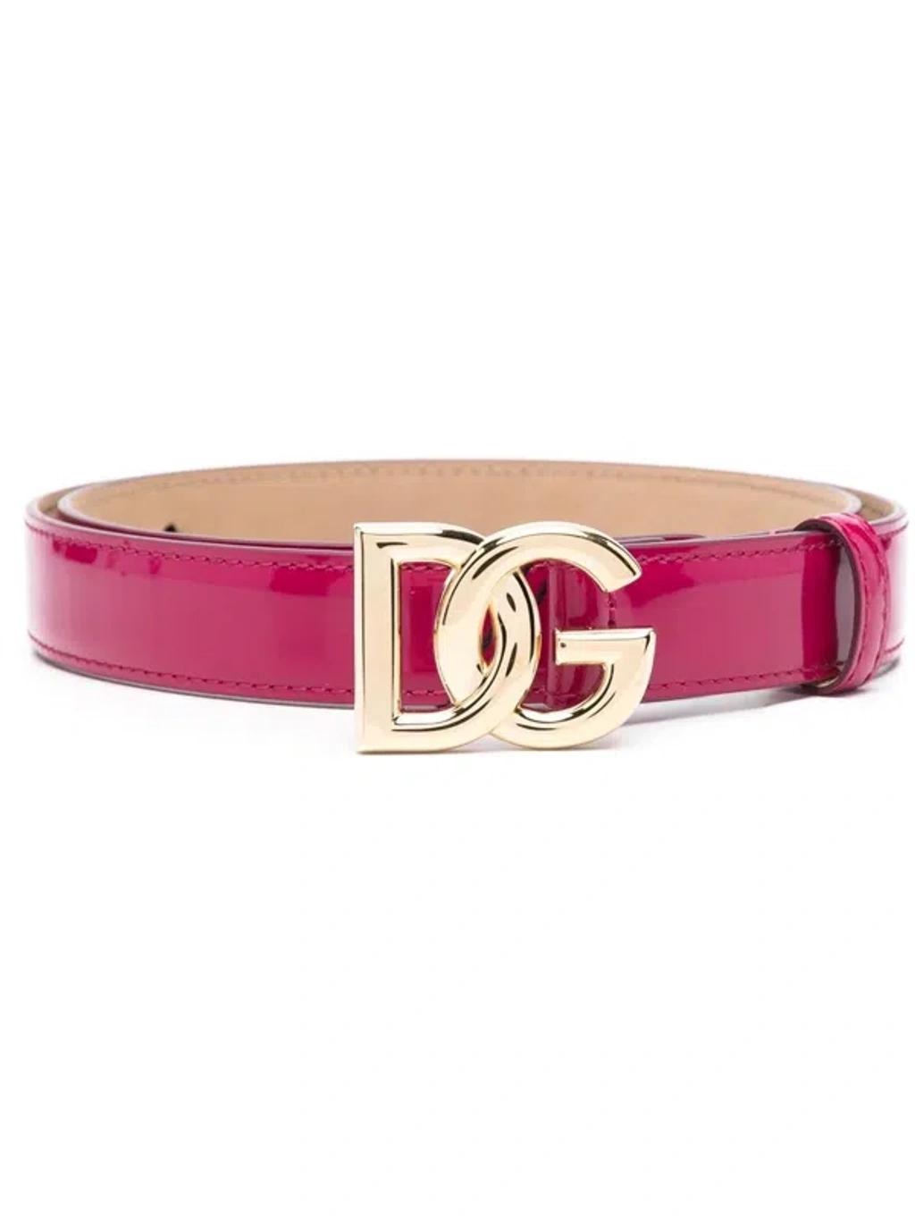 DOLCE & GABBANA Logo Calf Patent Leather Belt Perforated Holes In Multicolor Product Image