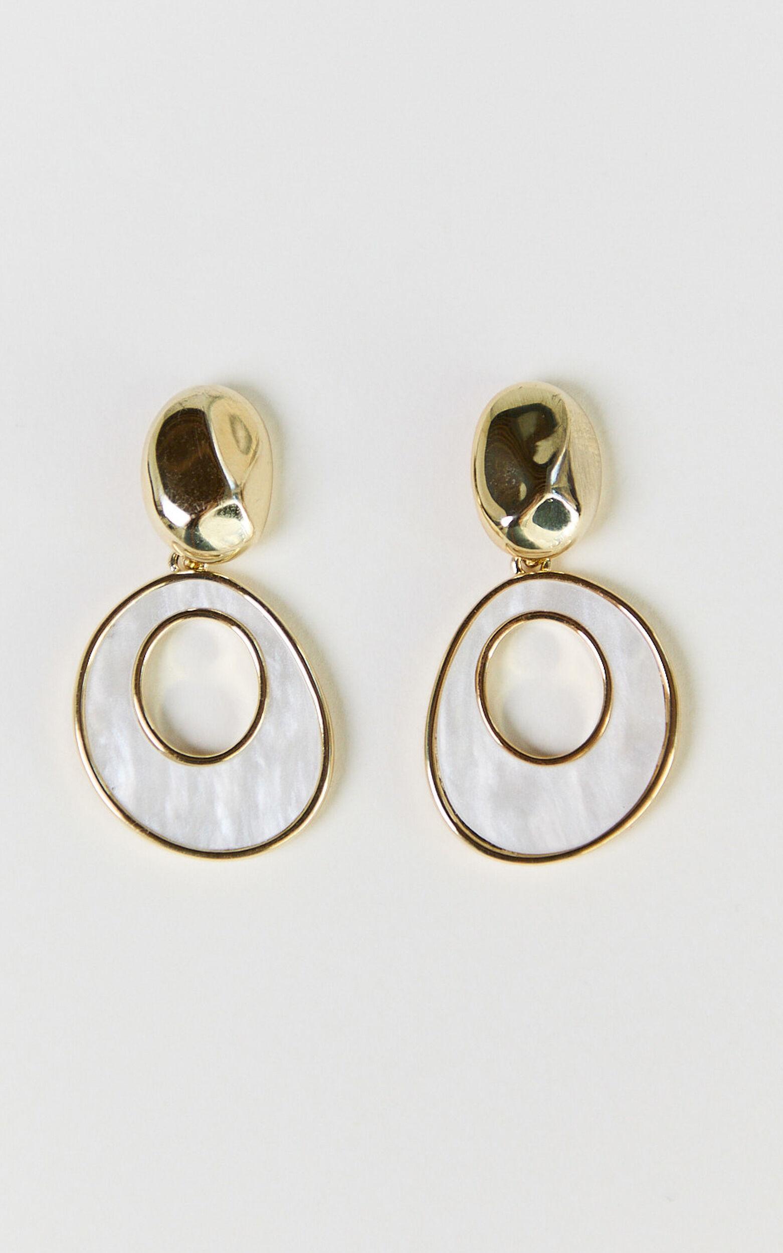 Leah Earrings - Pearl Drop Oval Earrings in Gold Product Image