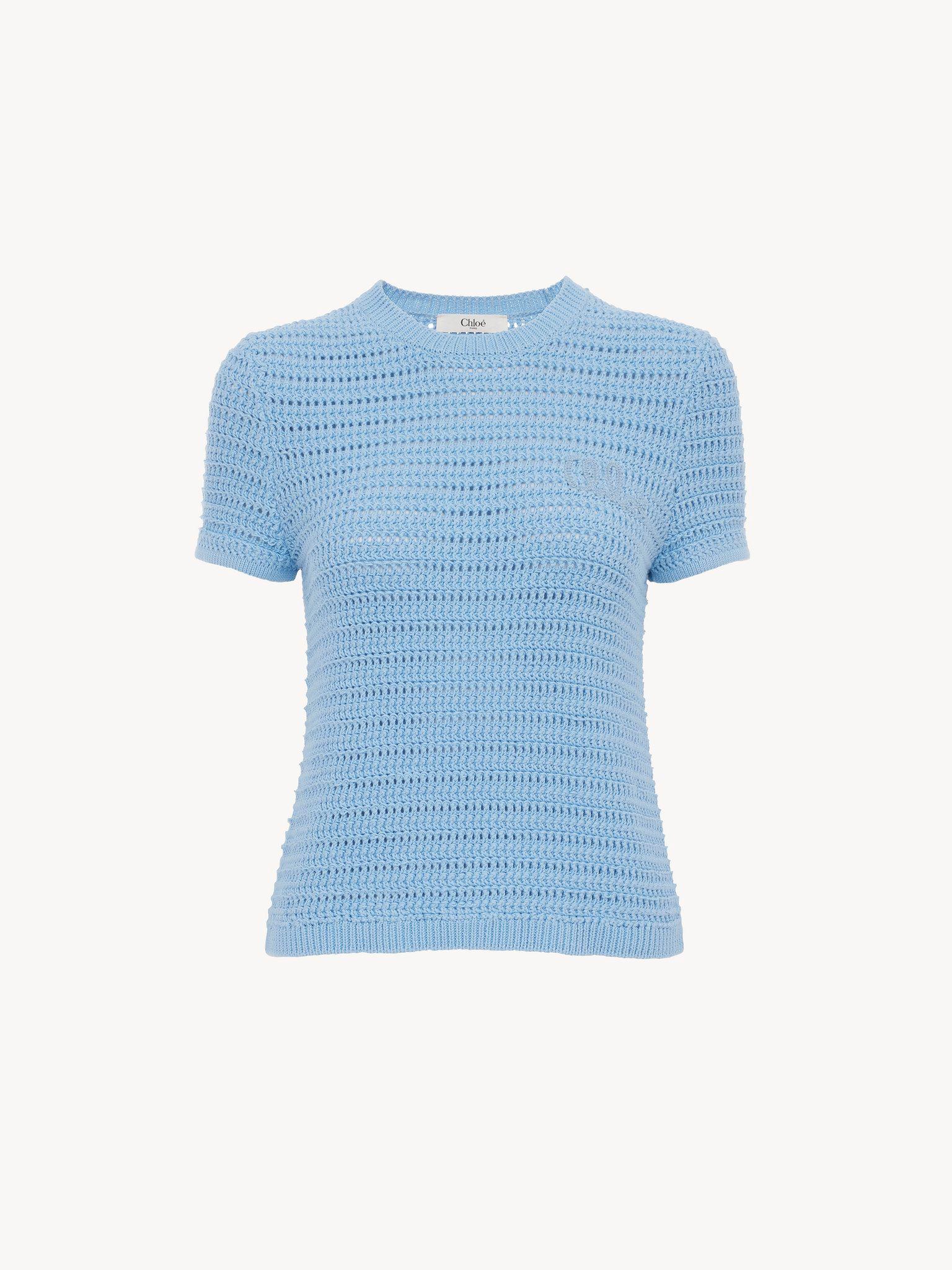 Crew-neck logo top in cotton crochet knit Product Image