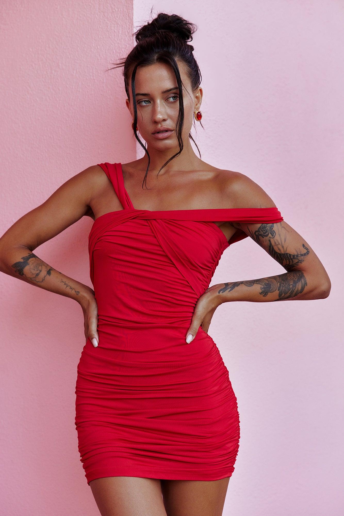 Bodycon Babe Off Shoulder Mini Dress Red Product Image
