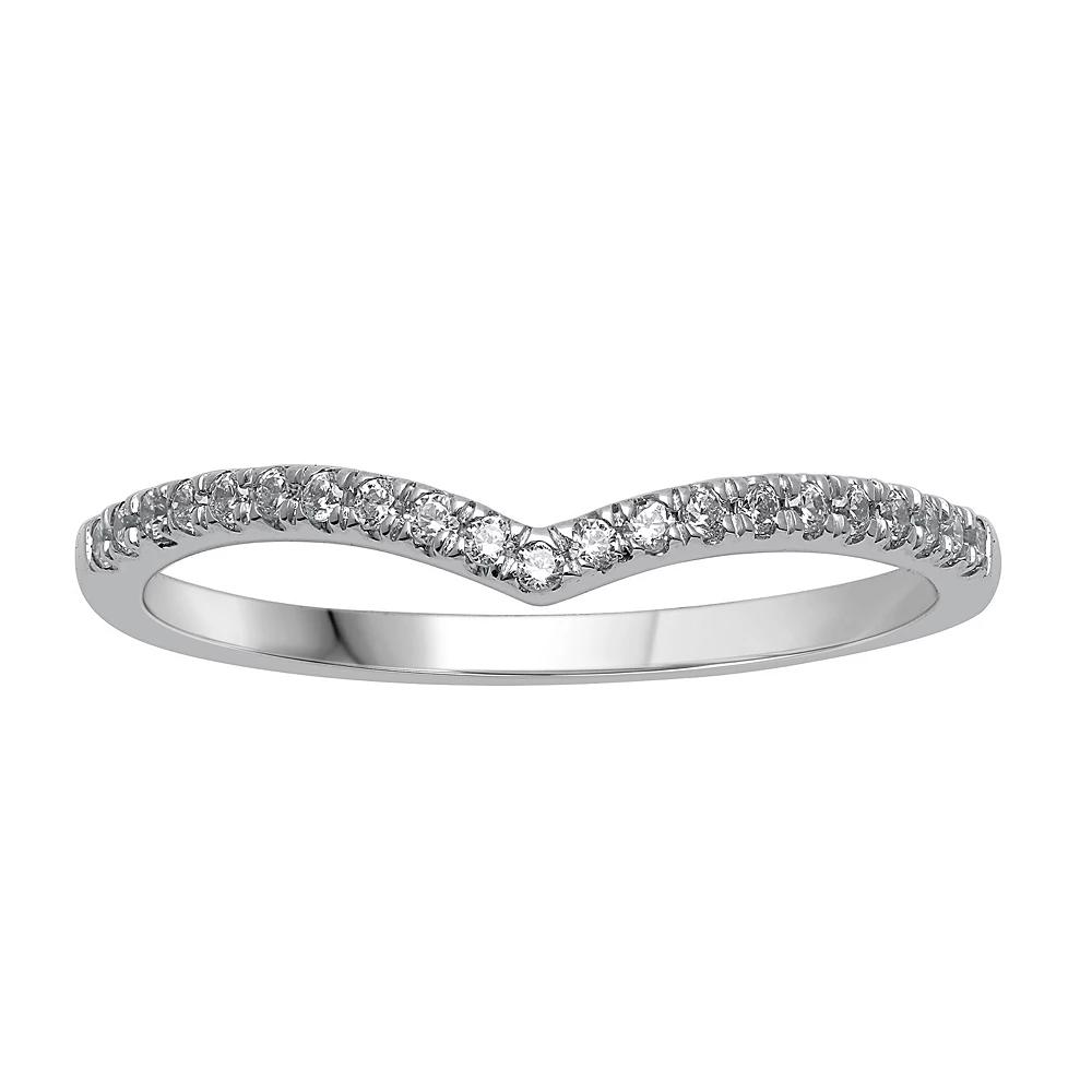10k White Gold 1/8 Carat T.W. Diamond Chevron Stackable Ring, Women's, Size: 6 Product Image