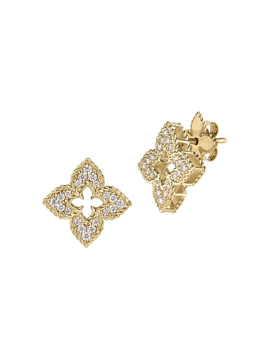 Womens Venetian 18K Yellow Gold & Pave Diamond Stud Earrings Product Image