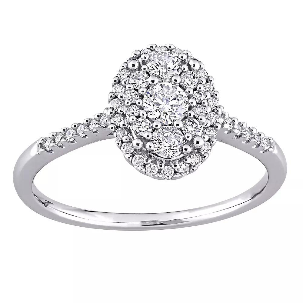 Stella Grace 10k White Gold 1/2 Carat T.W. Diamond Oval Cluster Engagement Ring, Women's,  Product Image