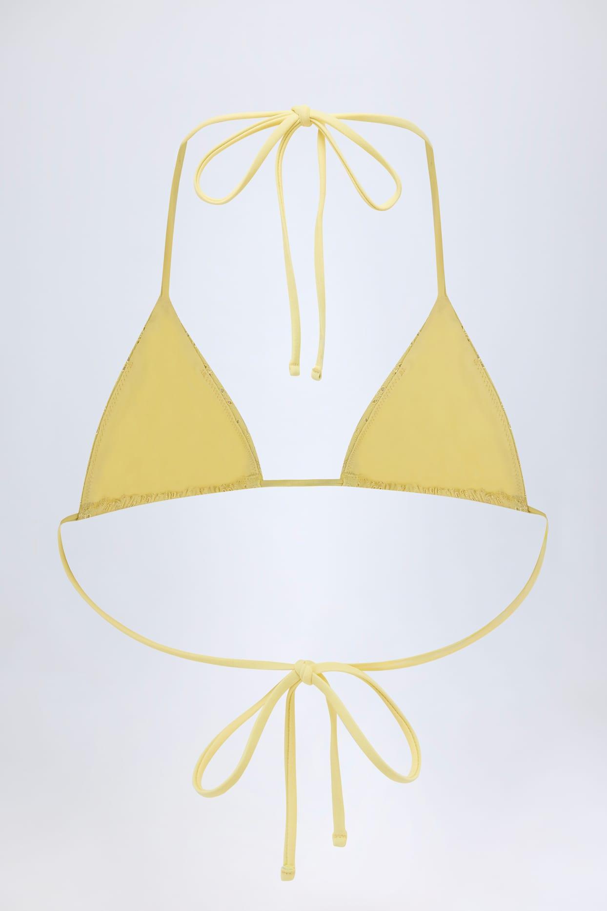 Broderie Anglaise Triangle Bikini Top in Lemon Yellow Product Image