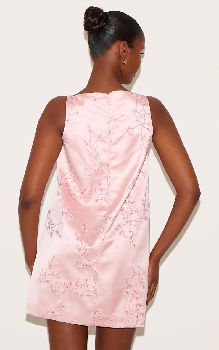 Pastel Pink Floral Embroidered A-line Mini Shift Dress Product Image