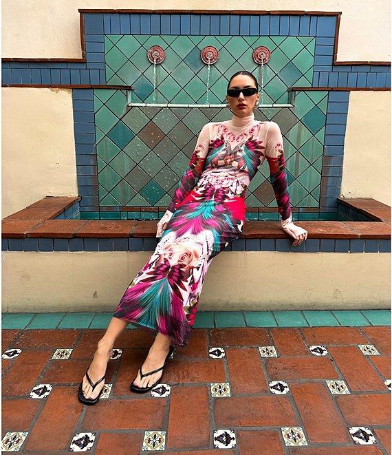 AFRM Shailene Feather Printed Turtleneck Long Sleeve Midi Dress Product Image