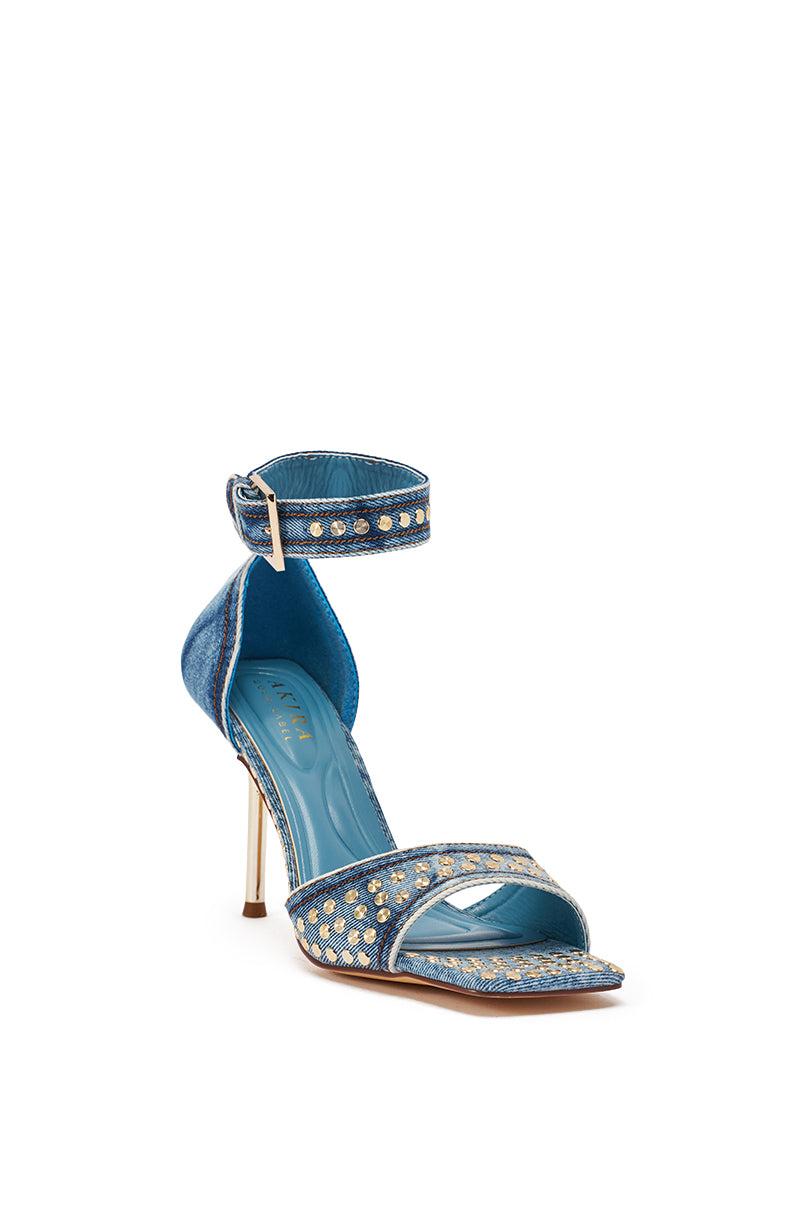AKIRA GOLD INANA DENIM STUD EMBELLISHED STILETTO SANDAL Product Image