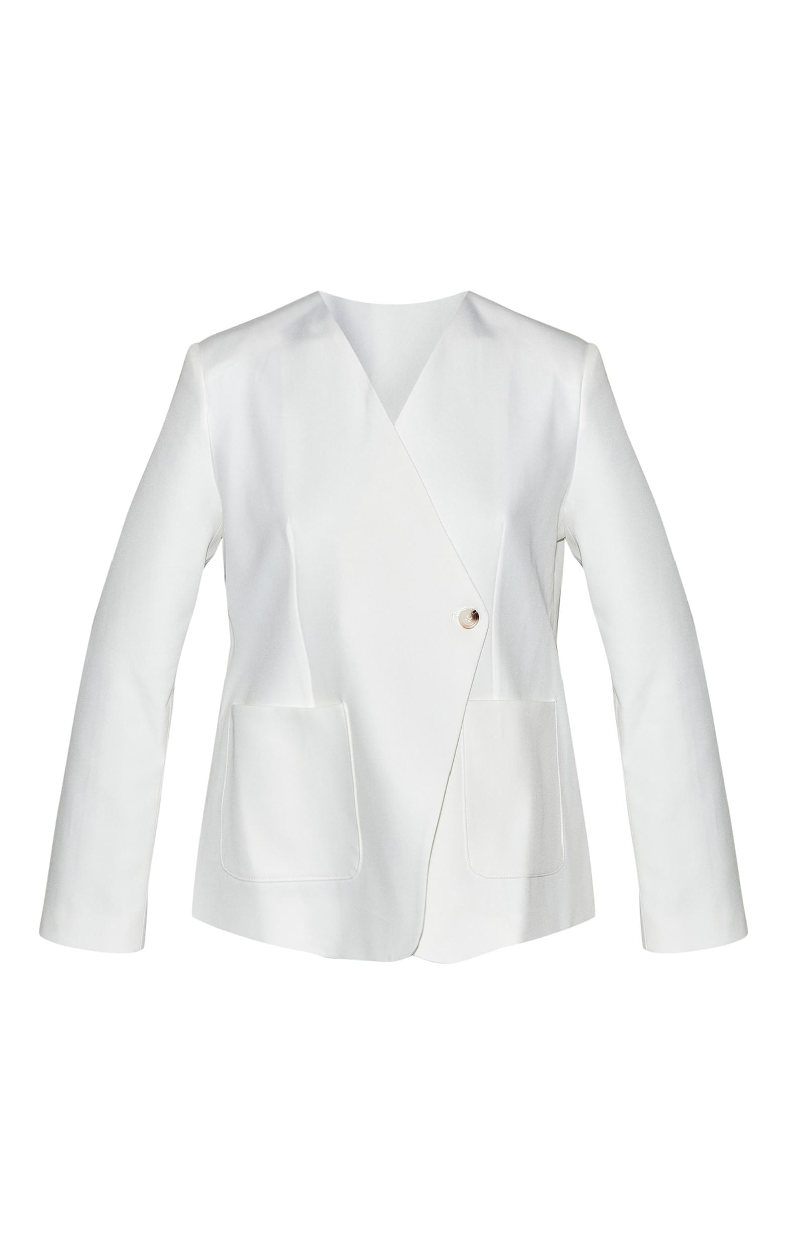 White Tailored Woven Asymmetric Blazer Product Image