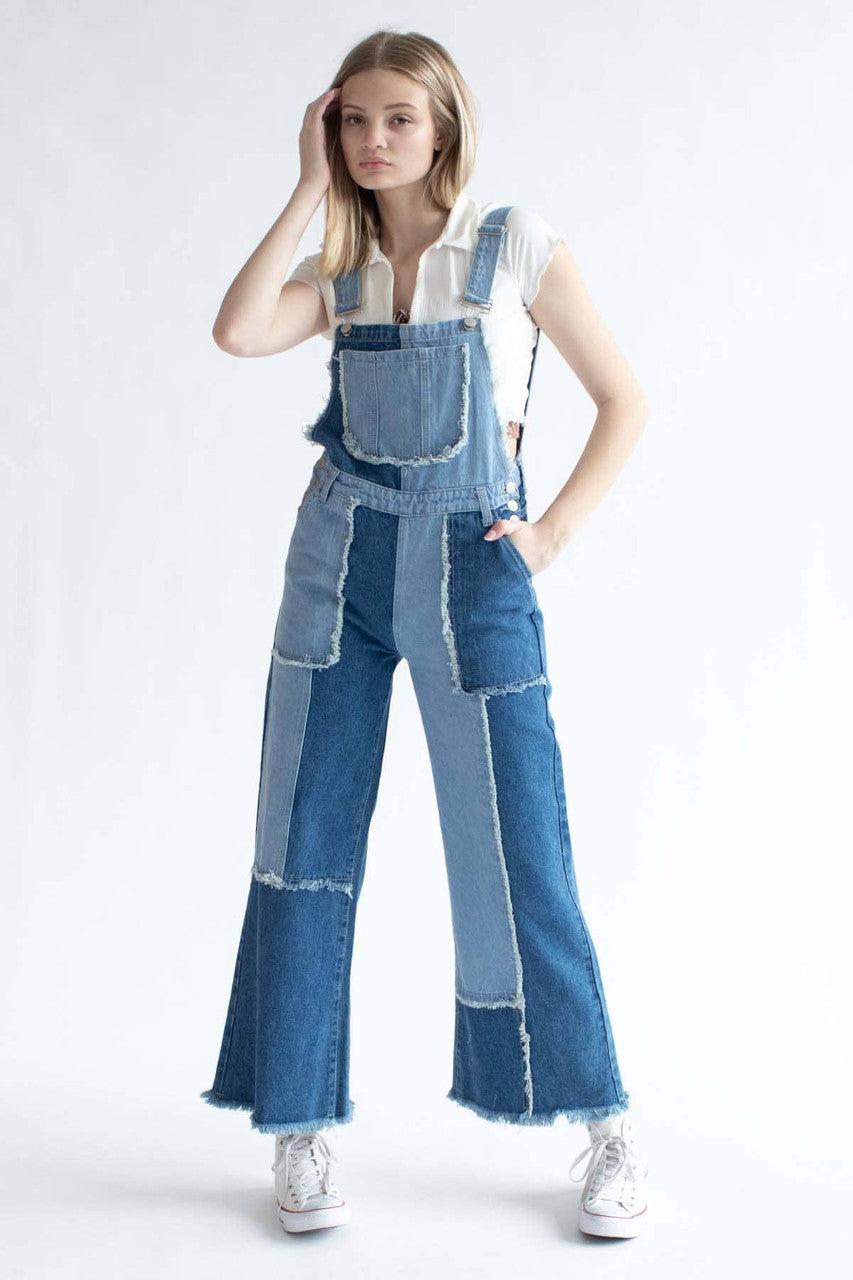 Patchwork Denim Overalls Product Image