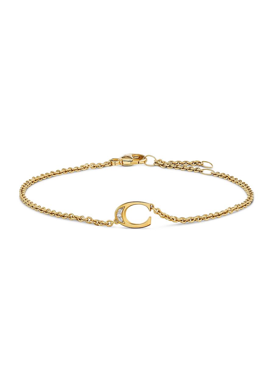 Womens Petite Pav Initial Chain Bracelet in 18K Yellow Gold Product Image