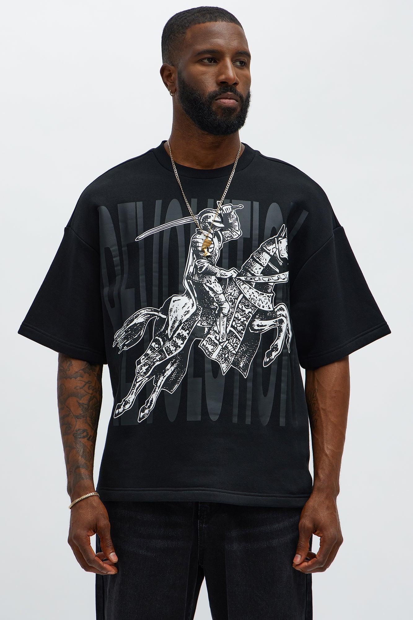 Tyson Oversized Crusader Printed Short Sleeve Tee - Black Male Product Image