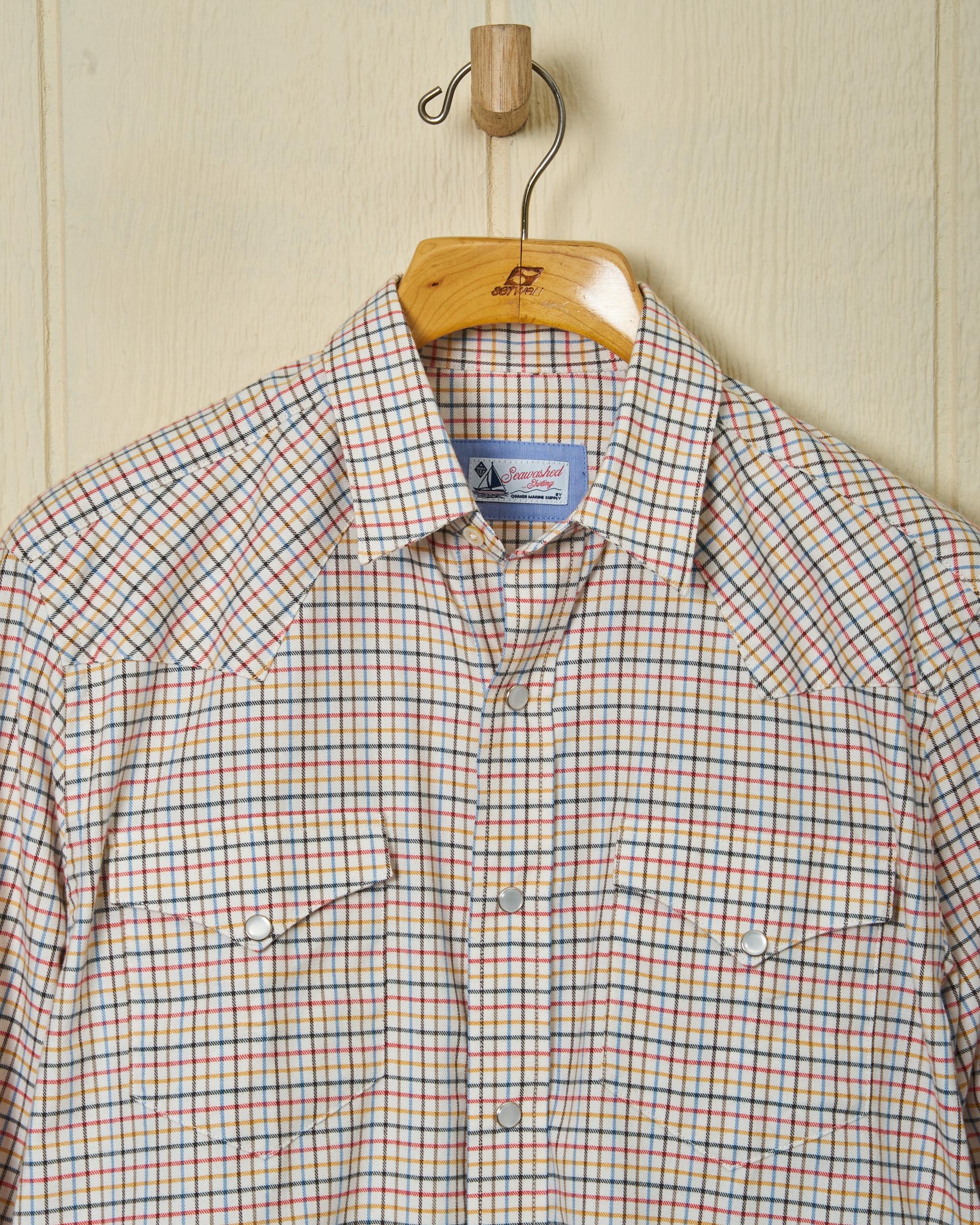 Western Sea-Washed Shirt in Cream Ground Mustard Tattersall Product Image