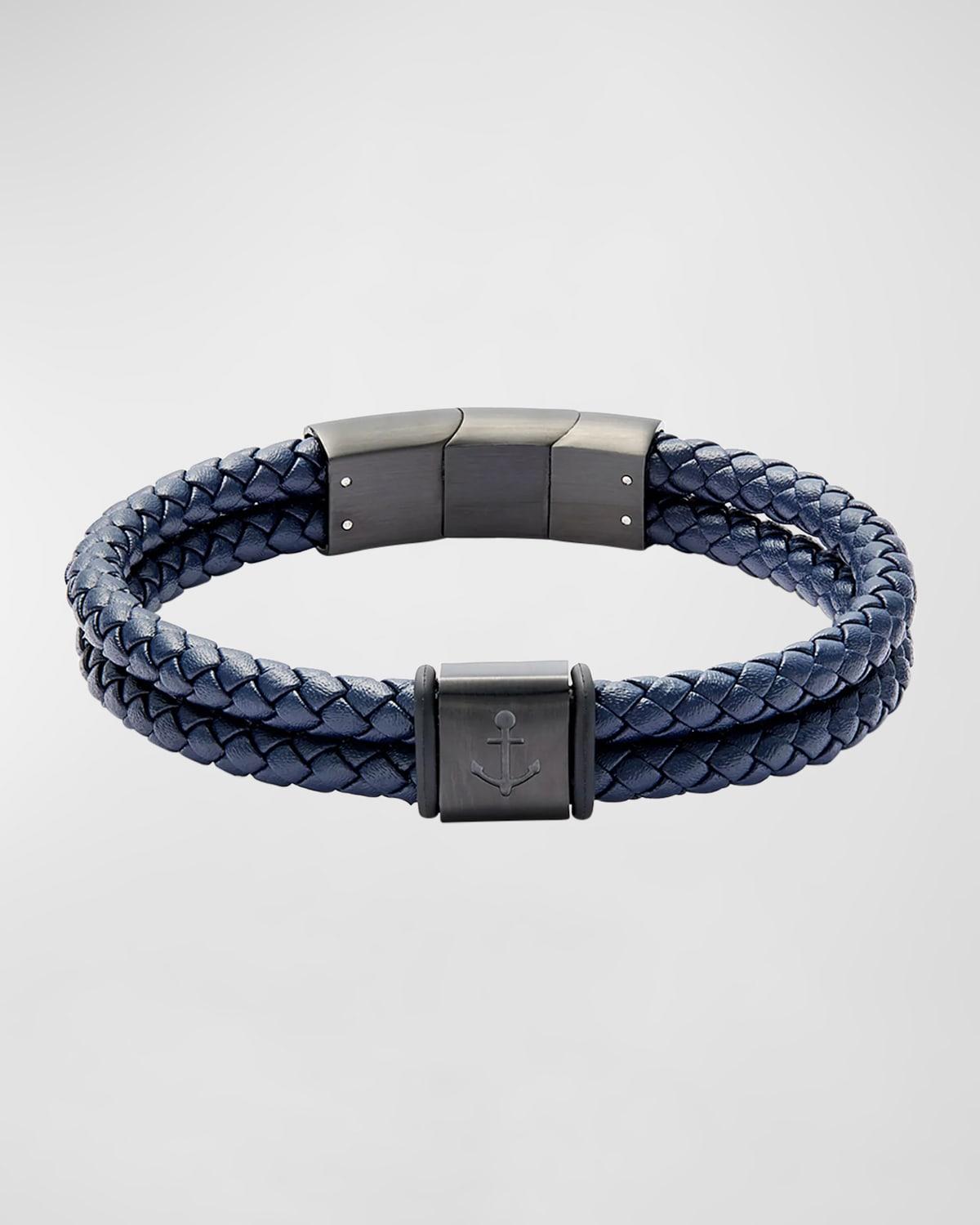 Mens Stainless Steel and Braided Leather Bracelet Product Image