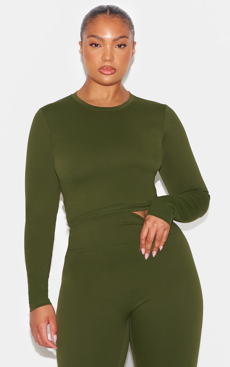 Khaki Ultimate Sculpt Long Sleeve Crop Gym Top Product Image