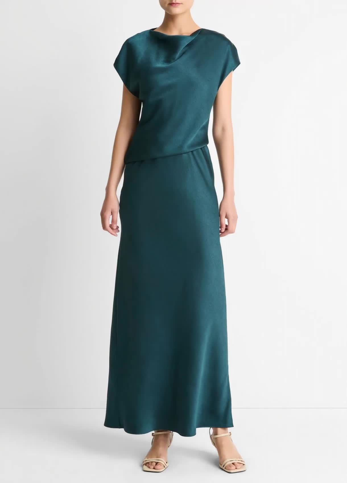 Draped Satin Cowl-Neck Dress Product Image