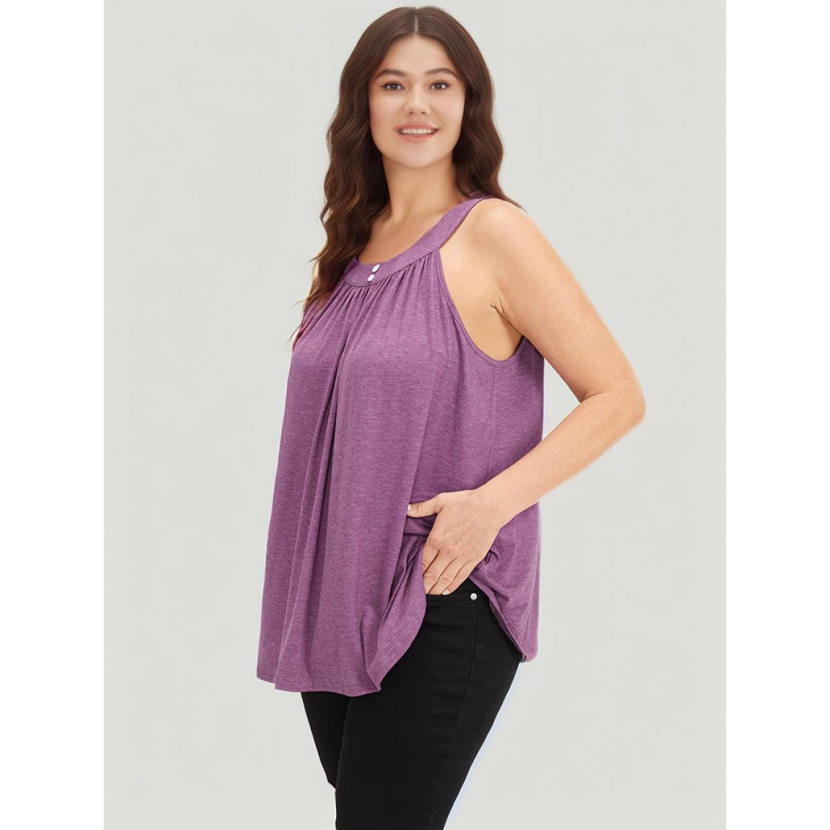 Plus Size Halter Gathered Button Detail Arc Hem Cami Top Women Purple Elegant Gathered Halter neck Dailywear Tank Tops Camis BloomChic 10/M Product Image