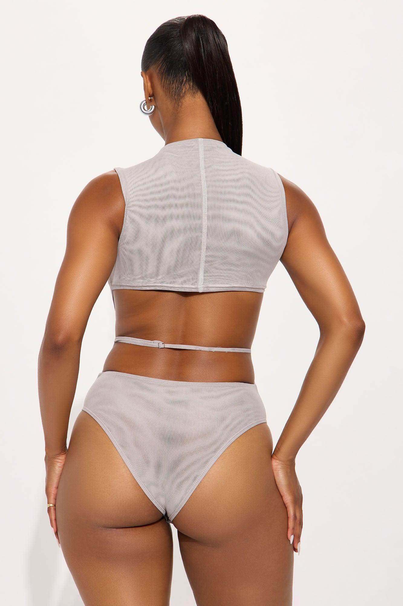 Power Mesh Open Back Bodysuit - Grey Female Product Image
