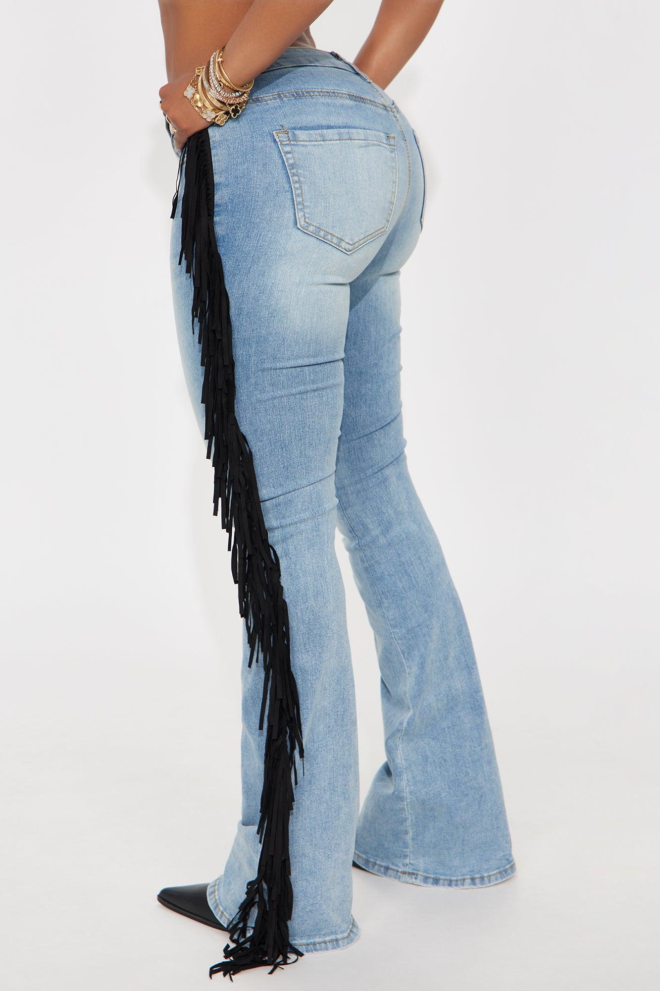 Out West Low Rise Fringe Flare Jeans - Vintage Wash Female Product Image