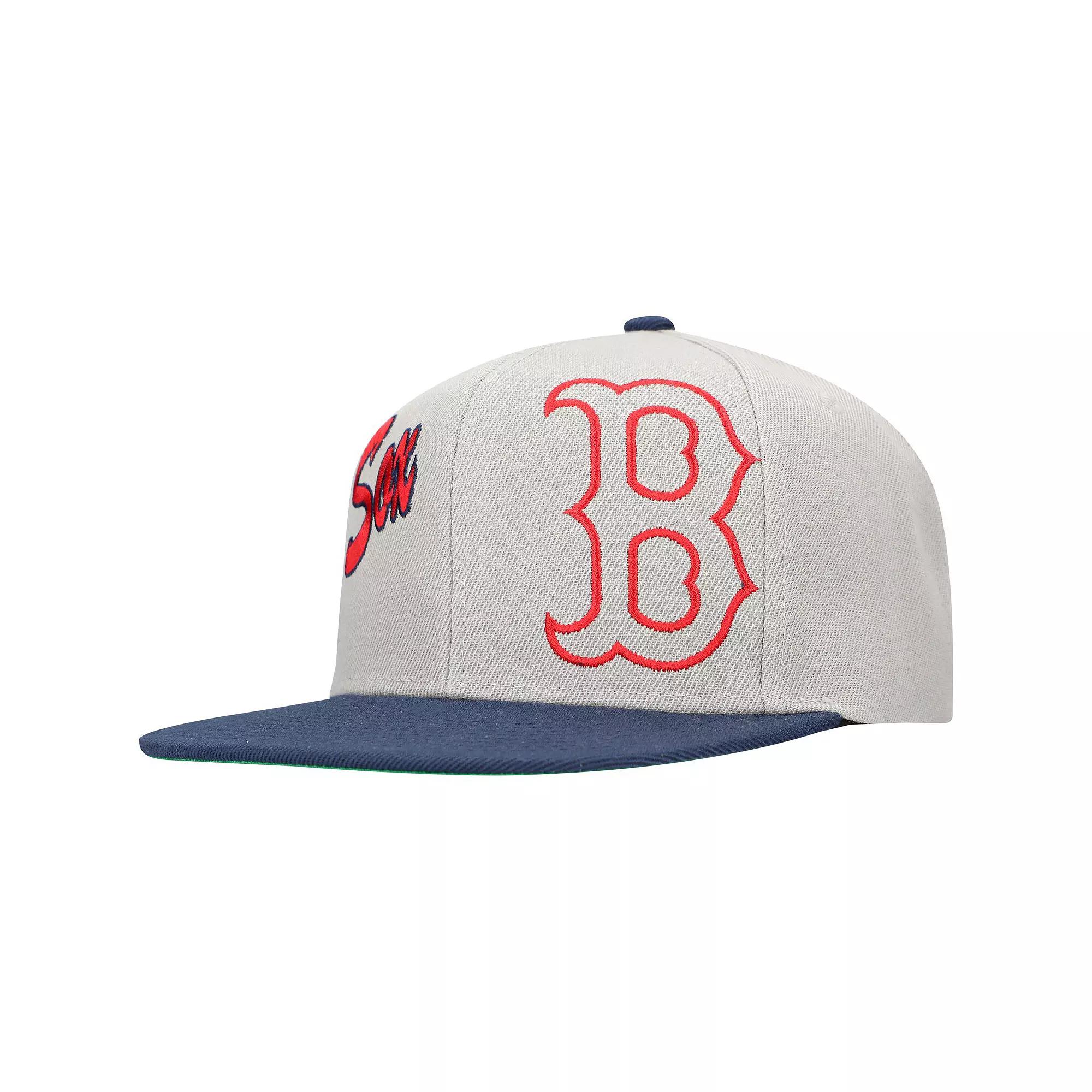 Men's Mitchell & Ness Gray Boston Red Sox Knock Out Panel Snapback Hat, Grey Product Image