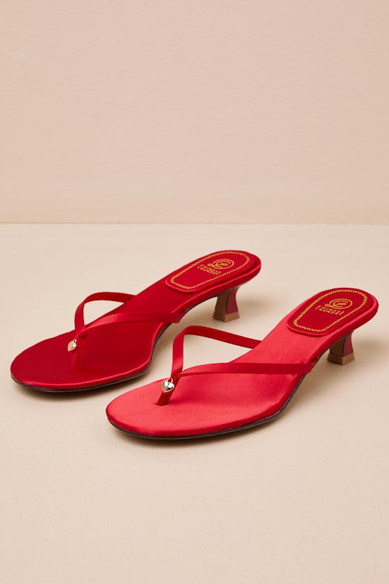Brissa Red Satin Kitten Heel Thong Sandals Product Image