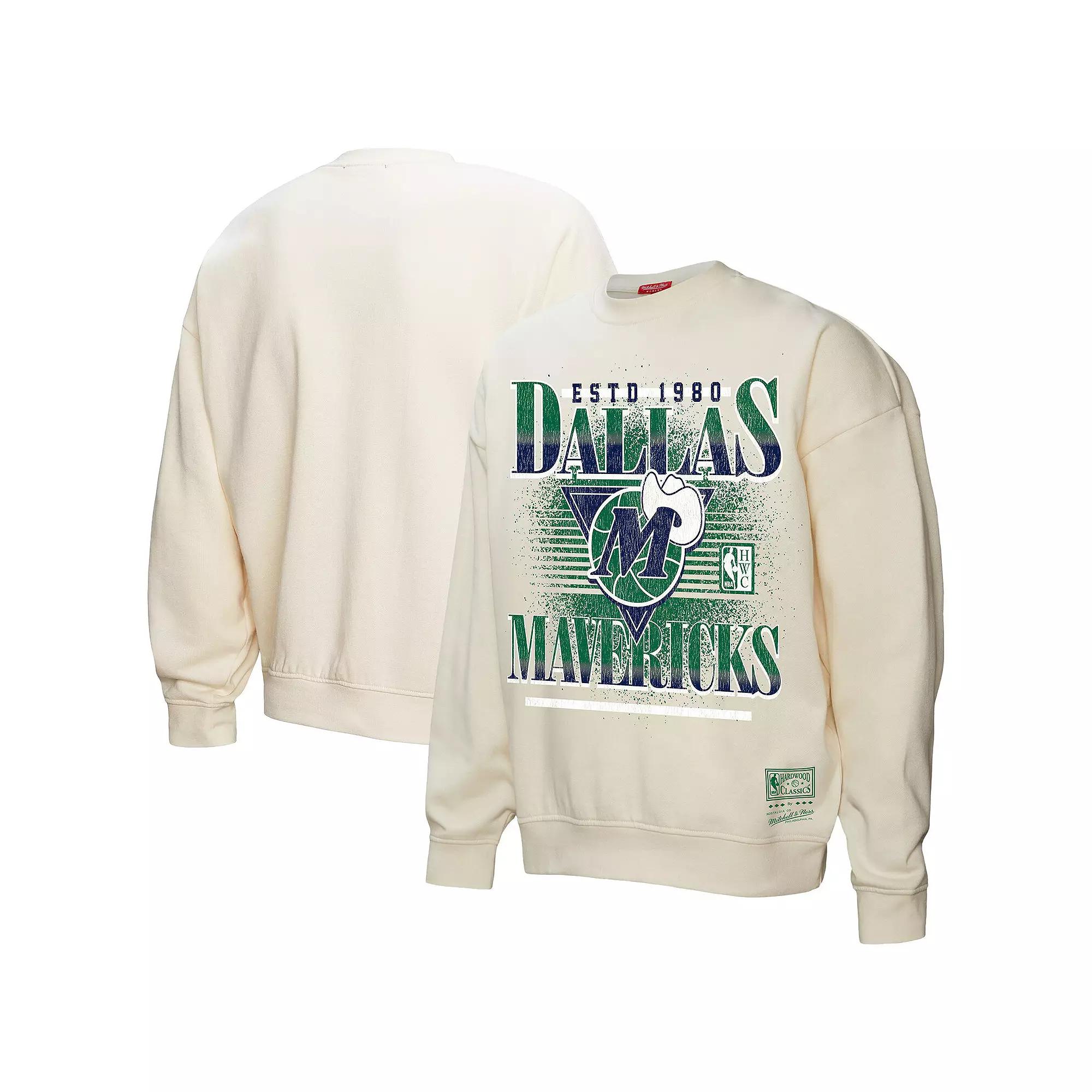 Women's Mitchell & Ness Cream Dallas Mavericks Oversprayed Pullover Sweatshirt,  Product Image