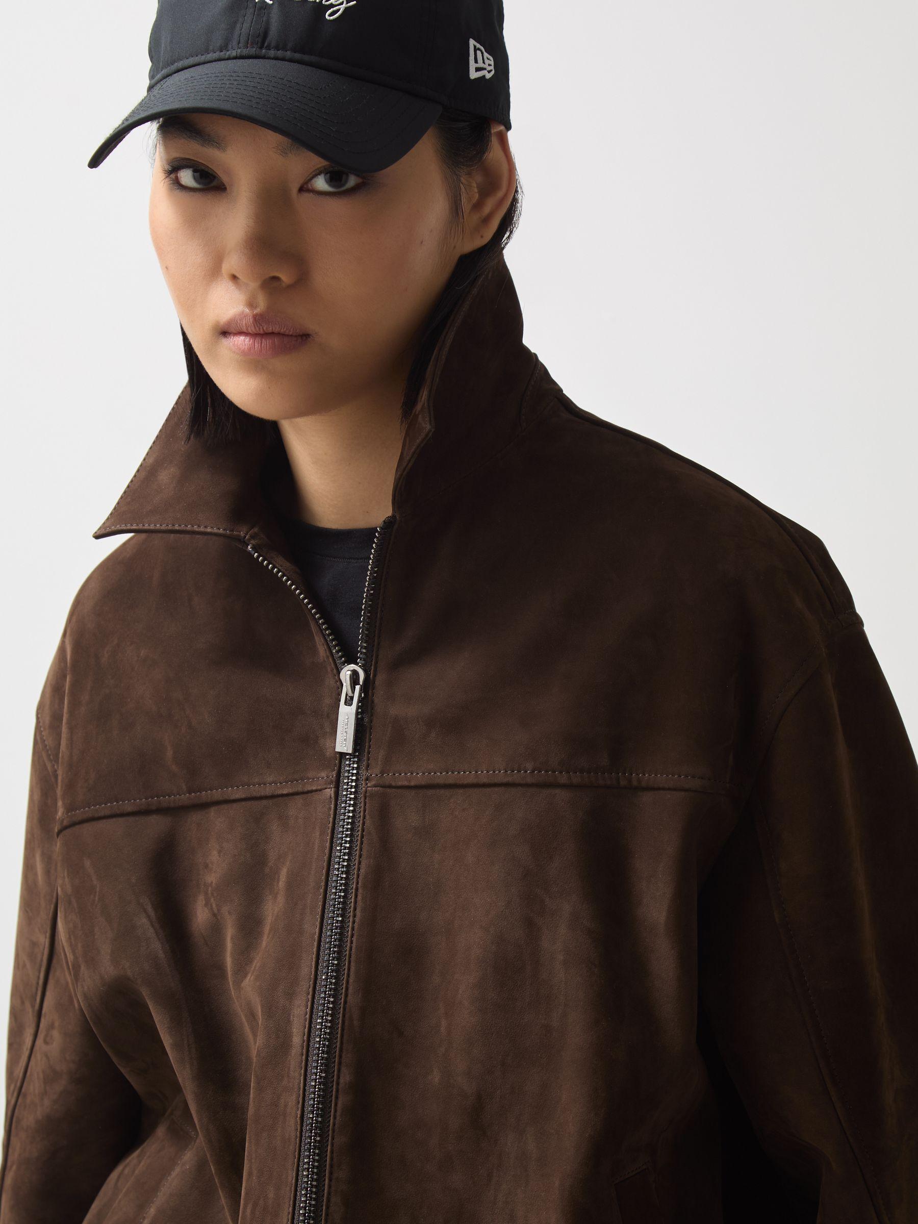McLaren F1 Team Suede Bomber Jacket in Chocolate Brown Product Image