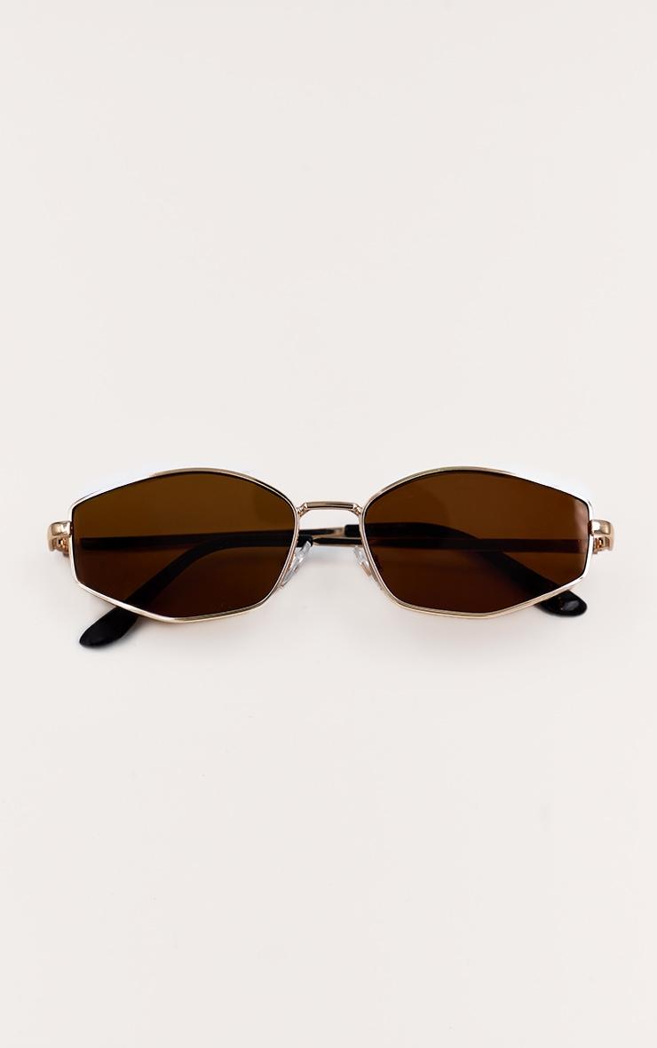  Gold Silver Slim Brown Round Sunglasses Product Image