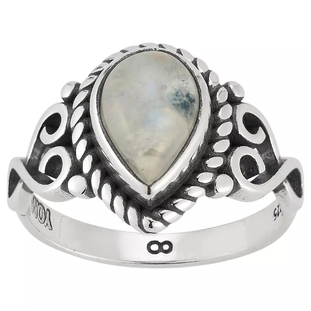 Sunkissed Sterling Sterling Silver Oxidized Pear-Shaped Moonstone Ring, Women's, Size: 9, Silver Tone Product Image