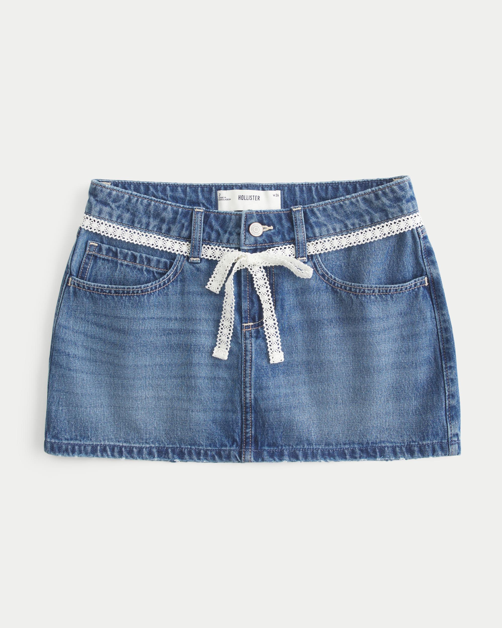 Low-Rise Medium Wash Star Applique Denim Mini Skort Product Image